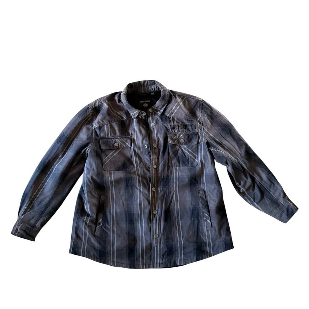Harley Davidson Men's Snap Button Zippered plaid Gray shirt jacket shacket 3XL